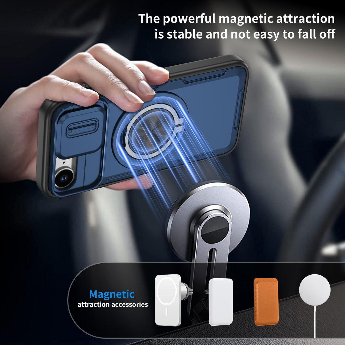 For iPhone 17e / 16e Camshield Rotation Holder MagSafe Phone Case - Blue - EDA008813119E