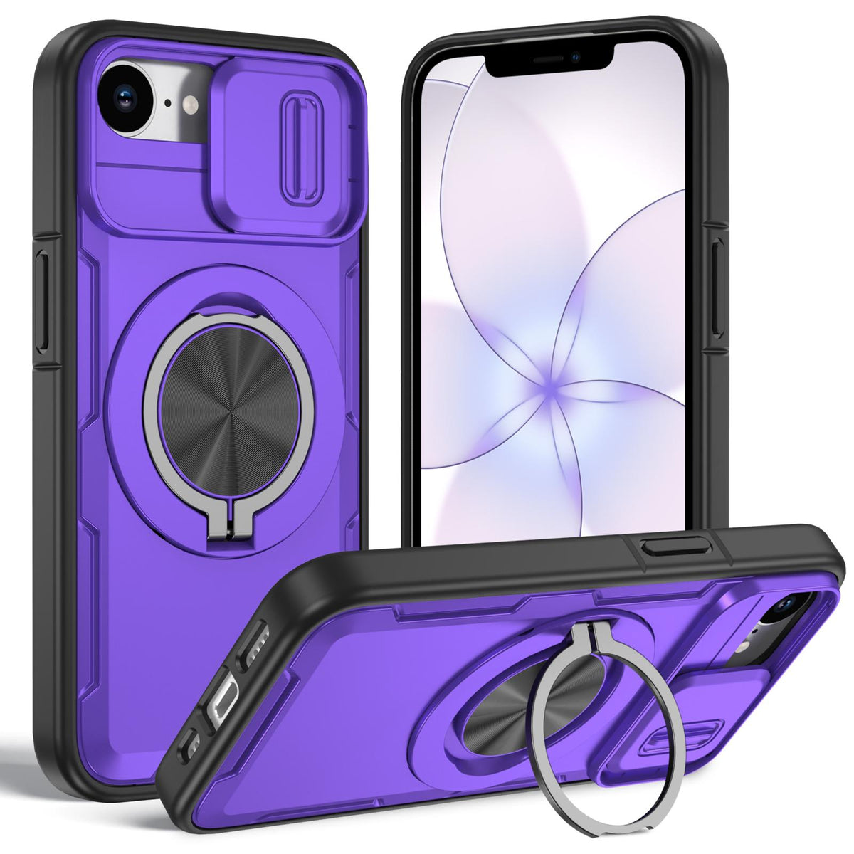 For iPhone 17e / 16e Camshield Rotation Holder MagSafe Phone Case - Purple - EDA008813119F