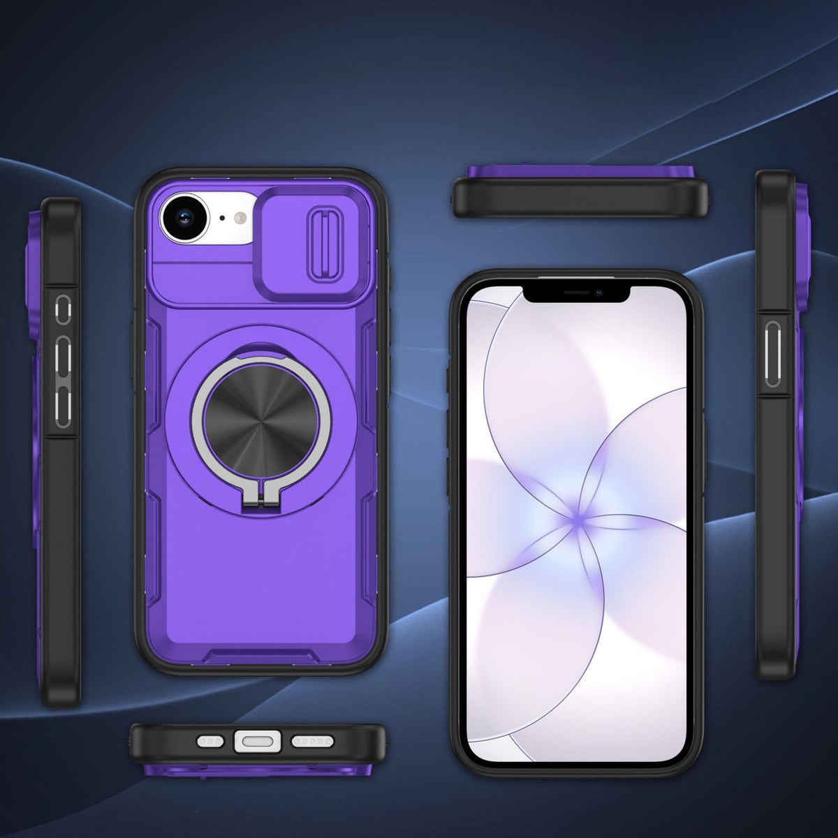 For iPhone 17e / 16e Camshield Rotation Holder MagSafe Phone Case - Purple - EDA008813119F