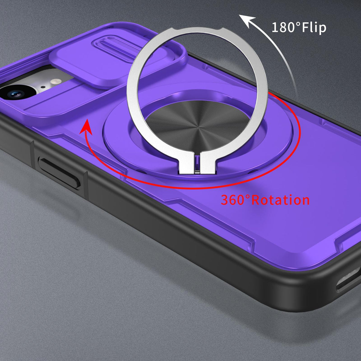 For iPhone 17e / 16e Camshield Rotation Holder MagSafe Phone Case - Purple - EDA008813119F