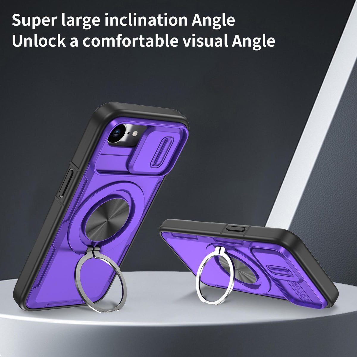 For iPhone 17e / 16e Camshield Rotation Holder MagSafe Phone Case - Purple - EDA008813119F