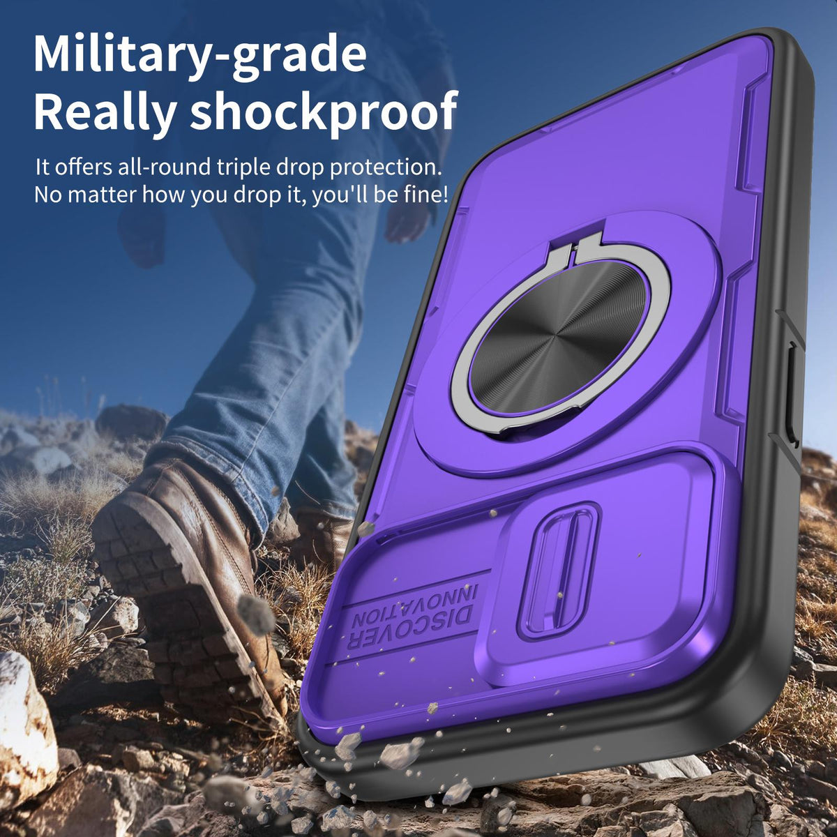 For iPhone 17e / 16e Camshield Rotation Holder MagSafe Phone Case - Purple - EDA008813119F