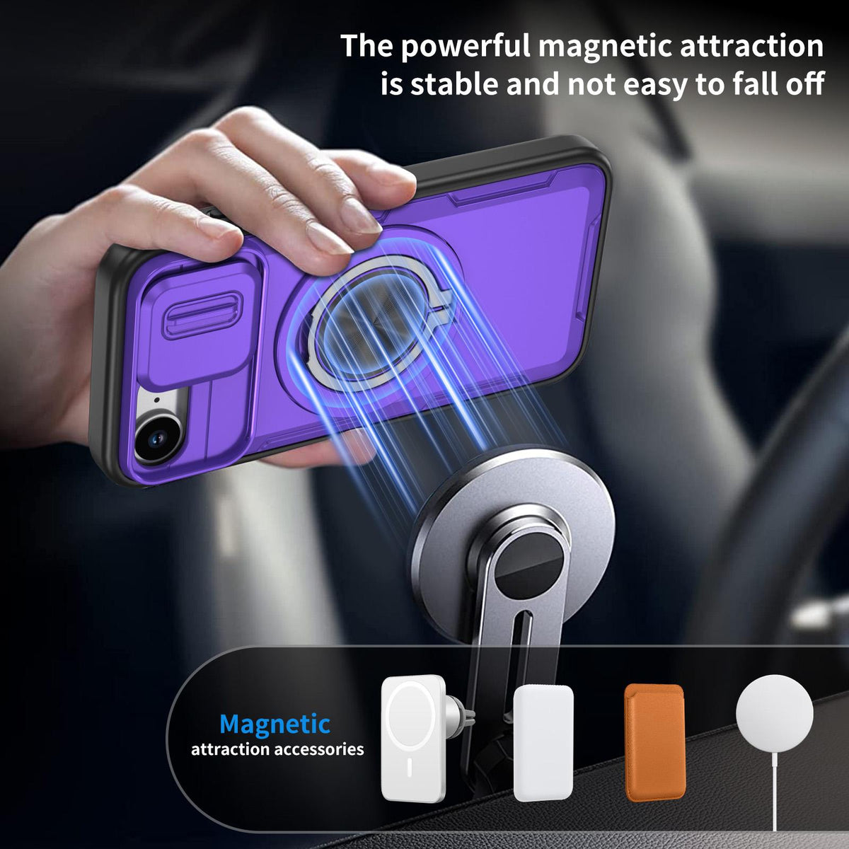For iPhone 17e / 16e Camshield Rotation Holder MagSafe Phone Case - Purple - EDA008813119F