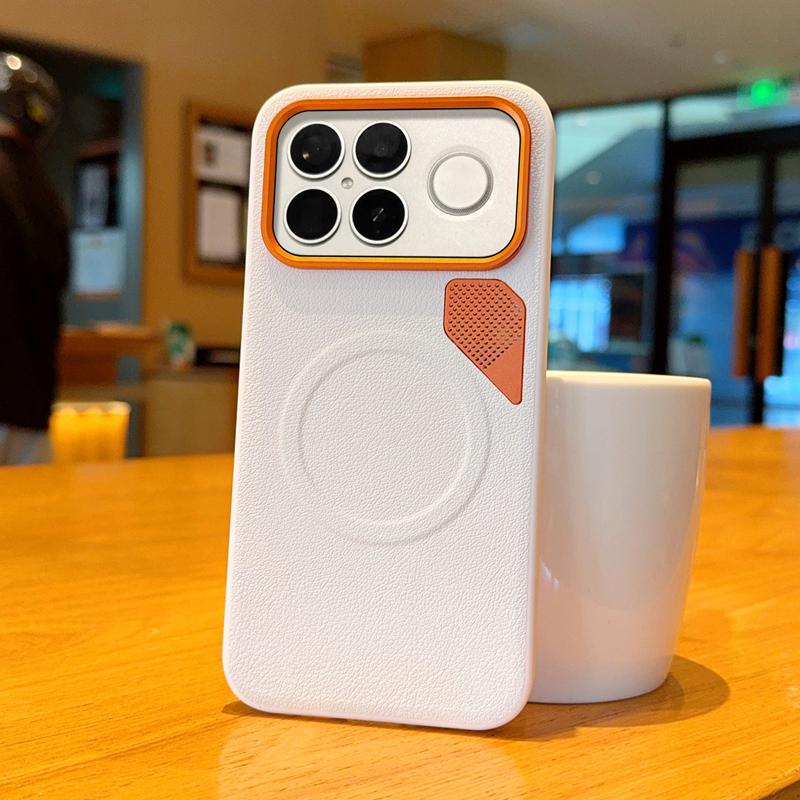 For Redmi K90 Pro Max / Poco F8 Ultra PC + TPU + Leather Cooling Holes MagSafe Phone Case(White)