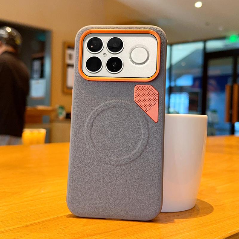 For Redmi K90 Pro Max / Poco F8 Ultra PC + TPU + Leather Cooling Holes MagSafe Phone Case(Grey)