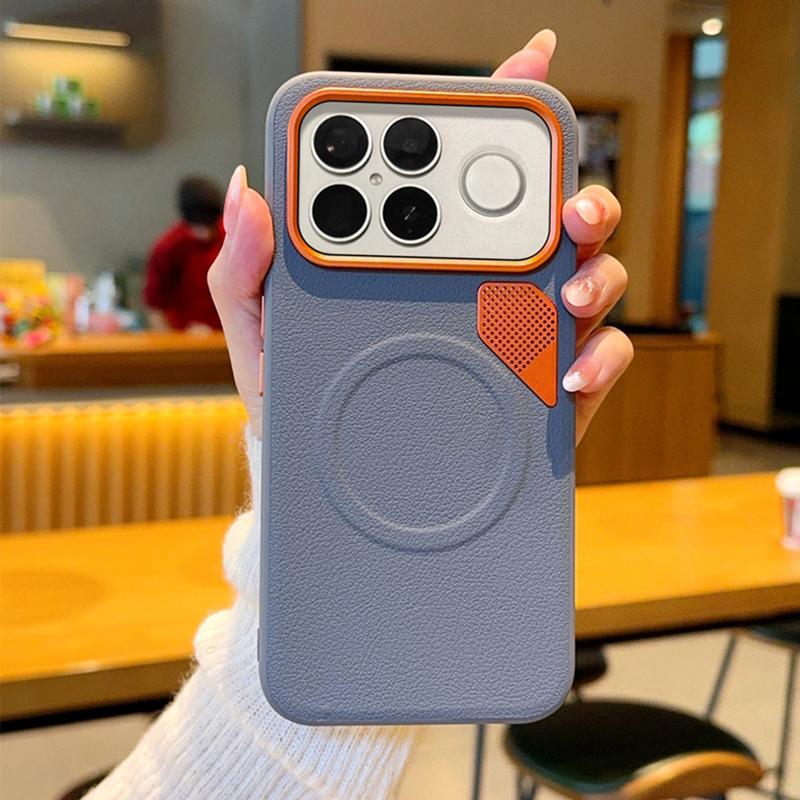 For Redmi K90 Pro Max / Poco F8 Ultra PC + TPU + Leather Cooling Holes MagSafe Phone Case(Grey)