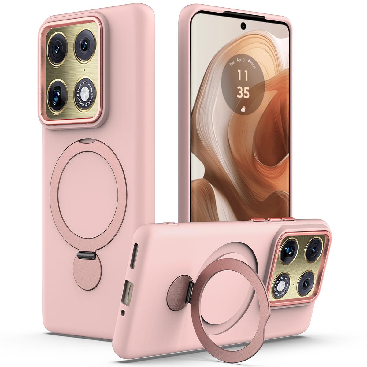 For Motorola Edge 70 Ultra / Signature 5G Gen1.5 Pivot Ring Holder TPU Hybrid PC Phone Case - Pink - EDA008829223B