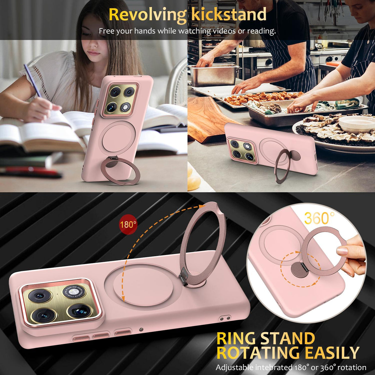 For Motorola Edge 70 Ultra / Signature 5G Gen1.5 Pivot Ring Holder TPU Hybrid PC Phone Case - Pink - EDA008829223B