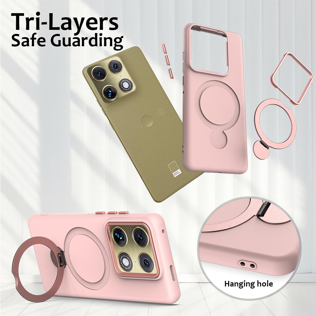 For Motorola Edge 70 Ultra / Signature 5G Gen1.5 Pivot Ring Holder TPU Hybrid PC Phone Case - Pink - EDA008829223B