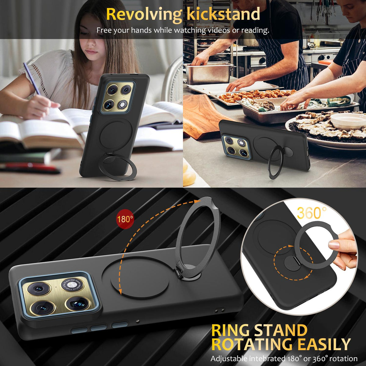 For Motorola Edge 70 Ultra / Signature 5G Gen1.5 Pivot Ring Holder TPU Hybrid PC Phone Case - Black - EDA008829223C