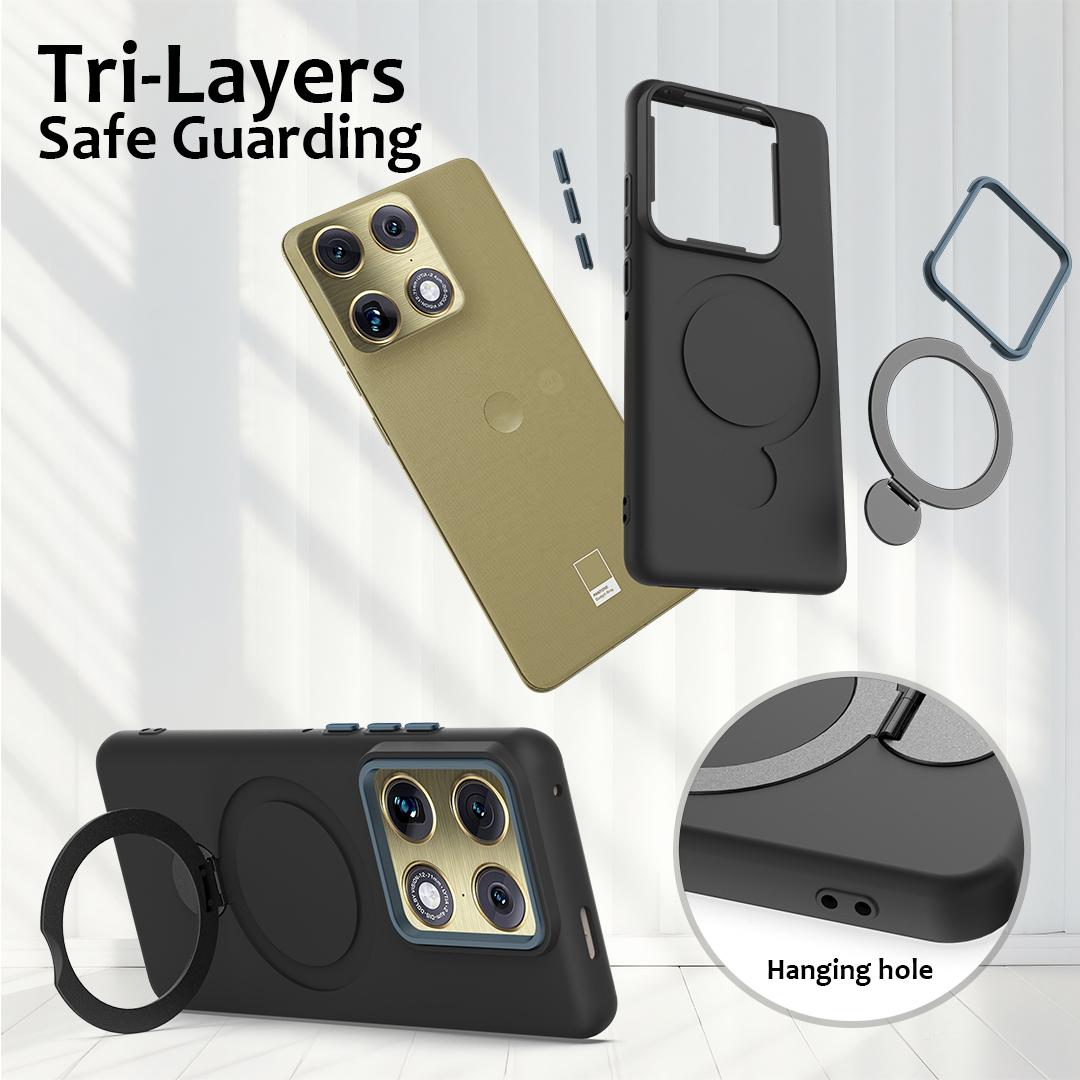For Motorola Edge 70 Ultra / Signature 5G Gen1.5 Pivot Ring Holder TPU Hybrid PC Phone Case - Black - EDA008829223C