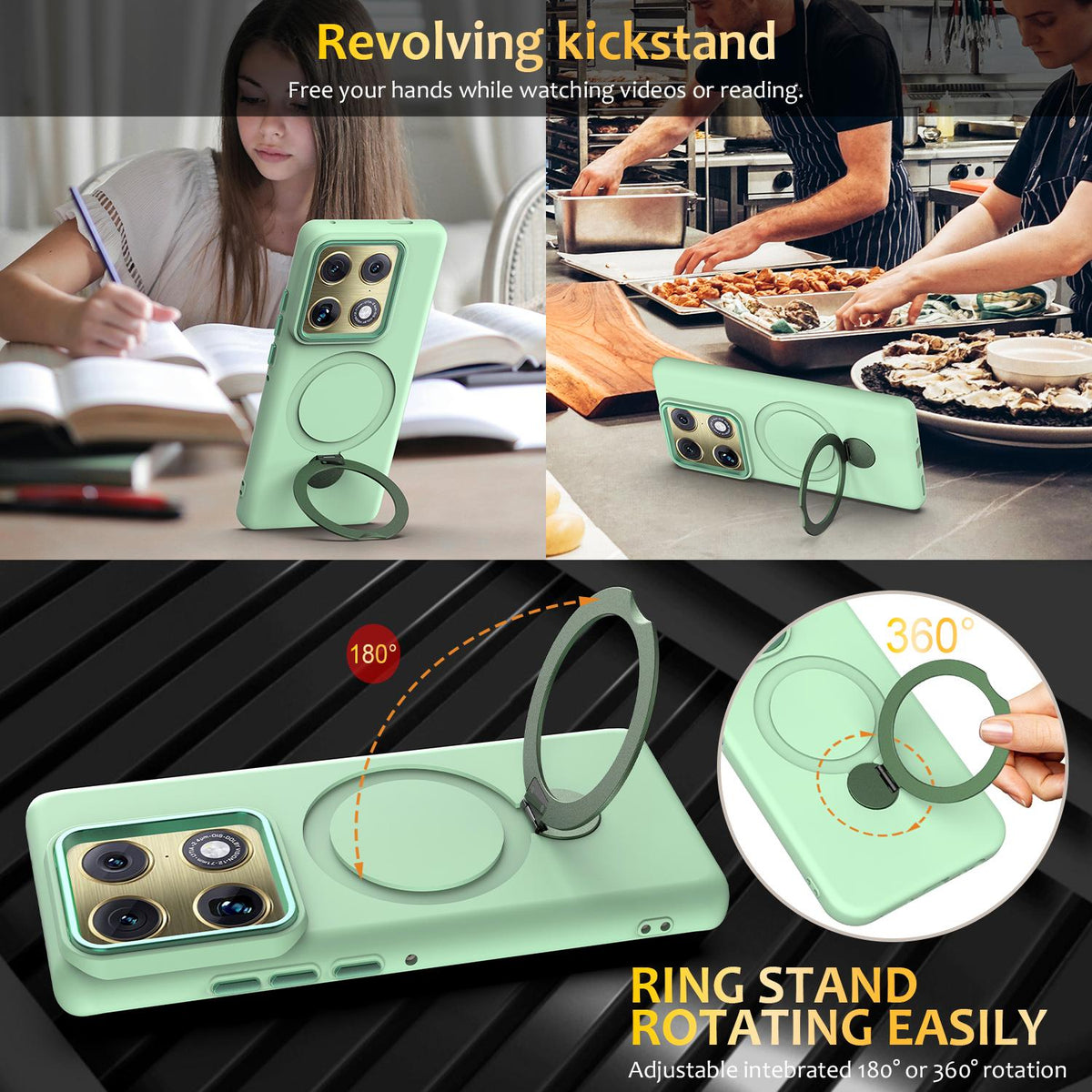 For Motorola Edge 70 Ultra / Signature 5G Gen1.5 Pivot Ring Holder TPU Hybrid PC Phone Case - Green - EDA008829223D