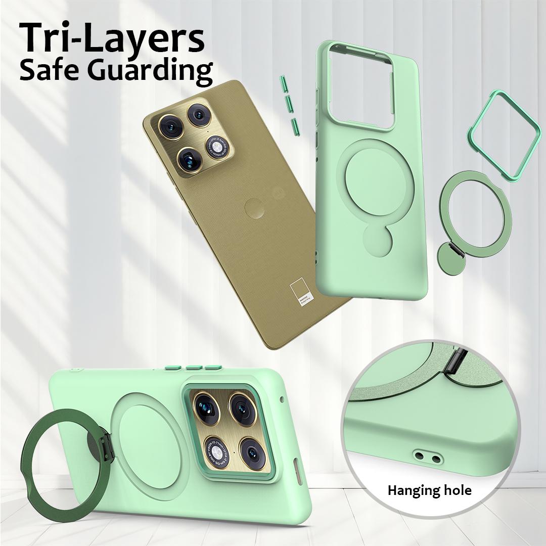 For Motorola Edge 70 Ultra / Signature 5G Gen1.5 Pivot Ring Holder TPU Hybrid PC Phone Case - Green - EDA008829223D