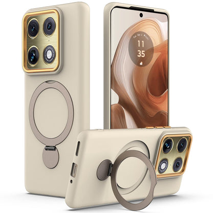 For Motorola Edge 70 Ultra / Signature 5G Gen1.5 Pivot Ring Holder TPU Hybrid PC Phone Case - Apricot - EDA008829223E