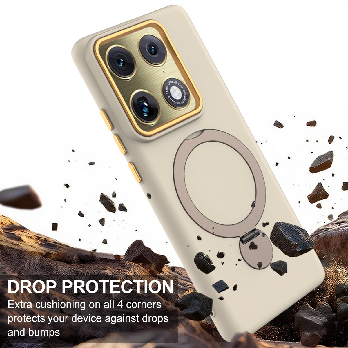 For Motorola Edge 70 Ultra / Signature 5G Gen1.5 Pivot Ring Holder TPU Hybrid PC Phone Case - Apricot - EDA008829223E