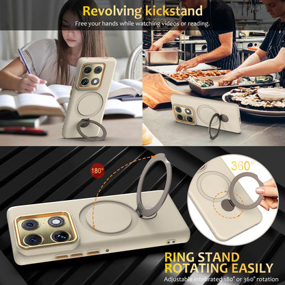 For Motorola Edge 70 Ultra / Signature 5G Gen1.5 Pivot Ring Holder TPU Hybrid PC Phone Case - Apricot - EDA008829223E