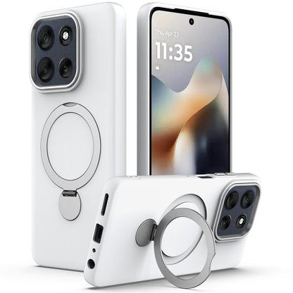 For Motorola Moto G77 Power / G67 Power 5G Gen1.5 Pivot Ring Holder TPU Hybrid PC Phone Case(White)