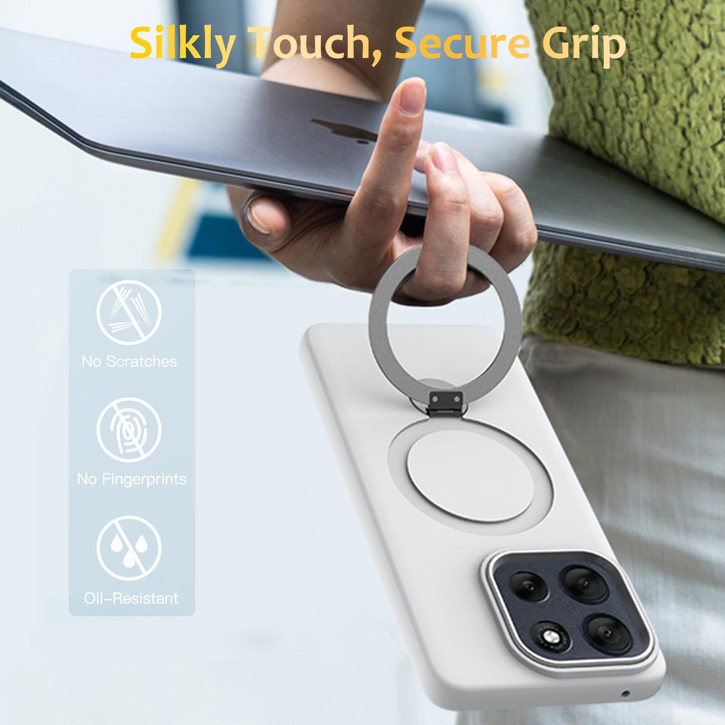 For Motorola Moto G77 Power / G67 Power 5G Gen1.5 Pivot Ring Holder TPU Hybrid PC Phone Case(White)