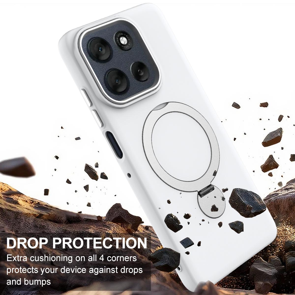 For Motorola Moto G77 Power / G67 Power 5G Gen1.5 Pivot Ring Holder TPU Hybrid PC Phone Case(White)