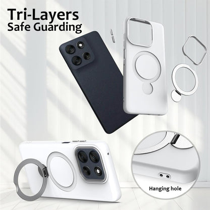 For Motorola Moto G77 Power / G67 Power 5G Gen1.5 Pivot Ring Holder TPU Hybrid PC Phone Case(White)