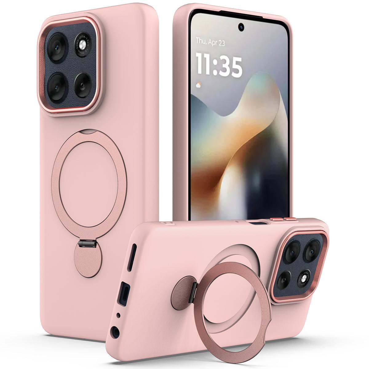 For Motorola Moto G77 Power / G67 Power 5G Gen1.5 Pivot Ring Holder TPU Hybrid PC Phone Case(Pink)
