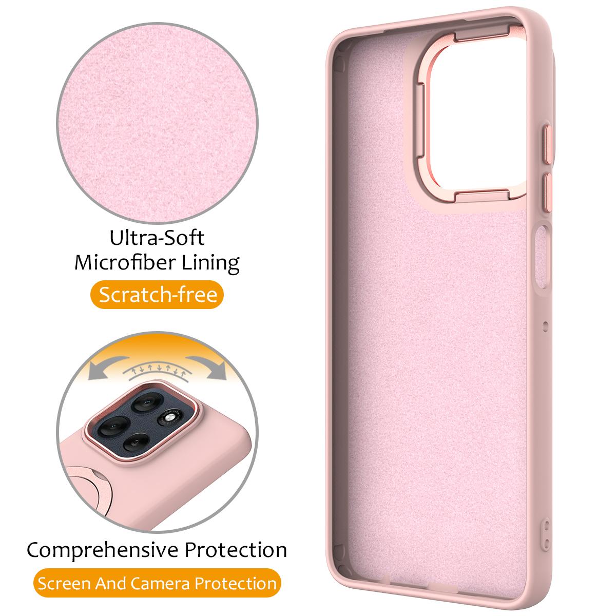 For Motorola Moto G77 Power / G67 Power 5G Gen1.5 Pivot Ring Holder TPU Hybrid PC Phone Case(Pink)