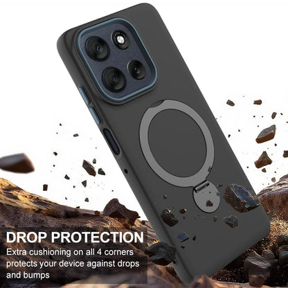 For Motorola Moto G77 Power / G67 Power 5G Gen1.5 Pivot Ring Holder TPU Hybrid PC Phone Case(Black)