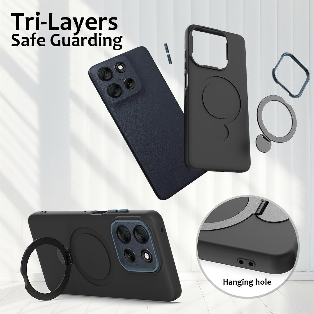 For Motorola Moto G77 Power / G67 Power 5G Gen1.5 Pivot Ring Holder TPU Hybrid PC Phone Case(Black)