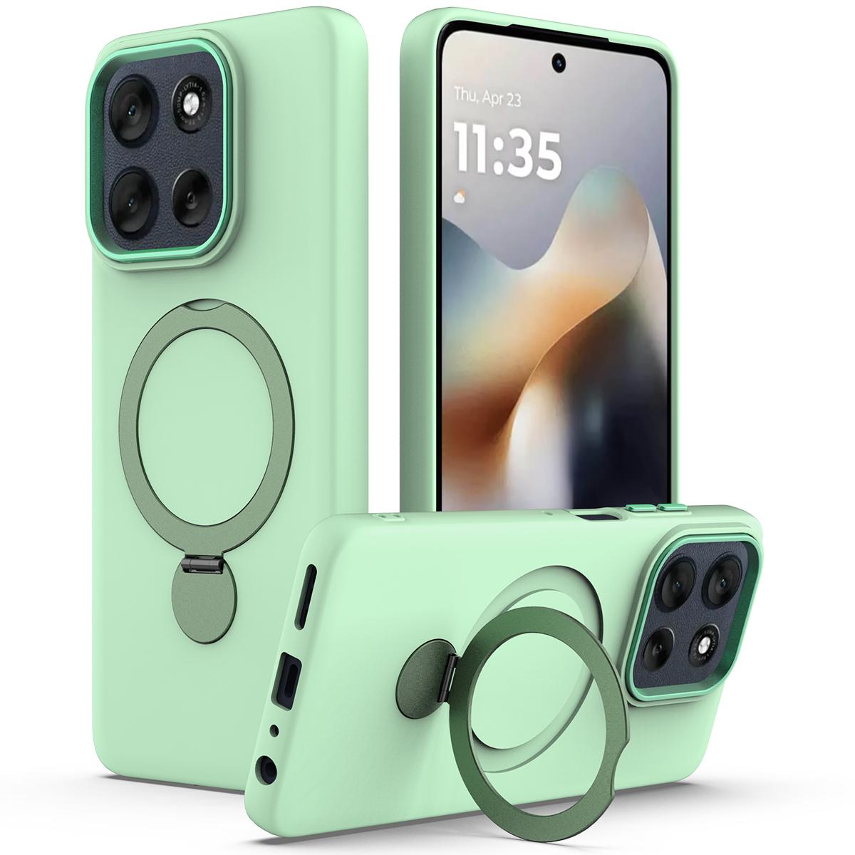 For Motorola Moto G77 Power / G67 Power 5G Gen1.5 Pivot Ring Holder TPU Hybrid PC Phone Case(Green)