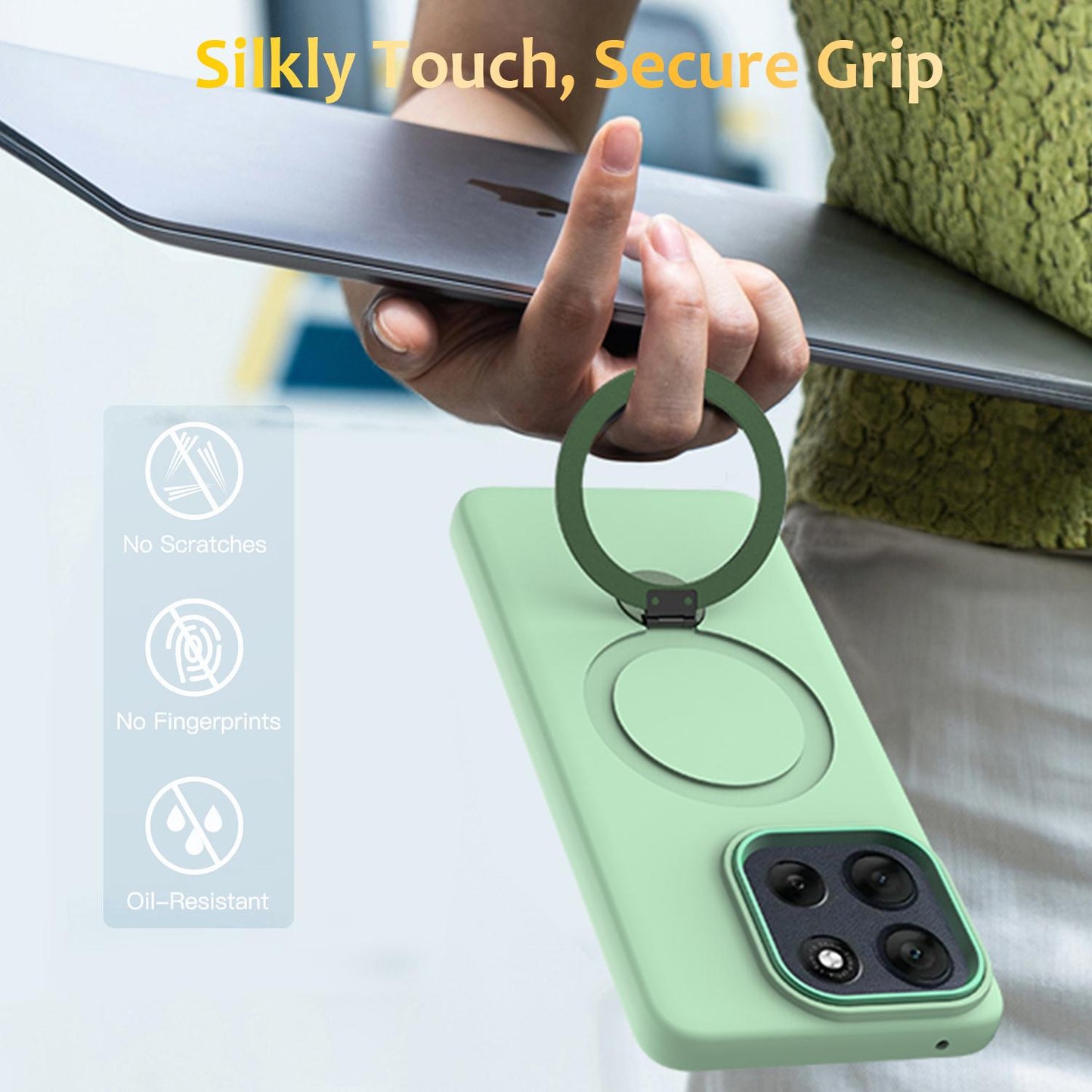 For Motorola Moto G77 Power / G67 Power 5G Gen1.5 Pivot Ring Holder TPU Hybrid PC Phone Case(Green)