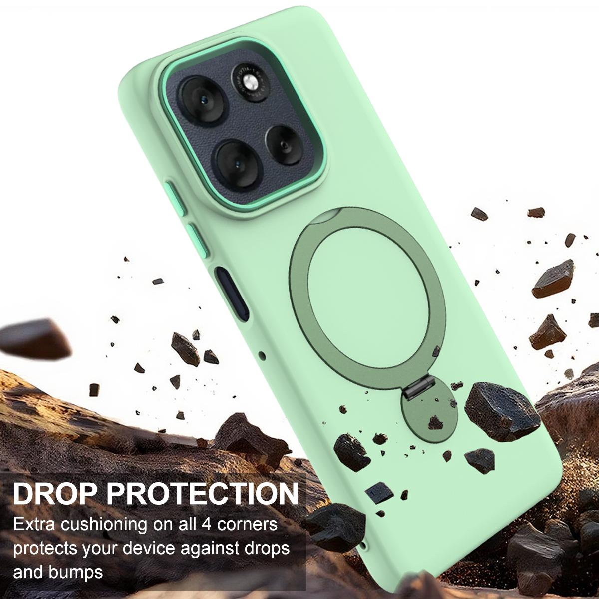 For Motorola Moto G77 Power / G67 Power 5G Gen1.5 Pivot Ring Holder TPU Hybrid PC Phone Case(Green)