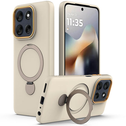 For Motorola Moto G77 Power / G67 Power 5G Gen1.5 Pivot Ring Holder TPU Hybrid PC Phone Case(Apricot)