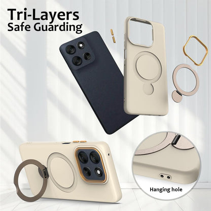 For Motorola Moto G77 Power / G67 Power 5G Gen1.5 Pivot Ring Holder TPU Hybrid PC Phone Case(Apricot)