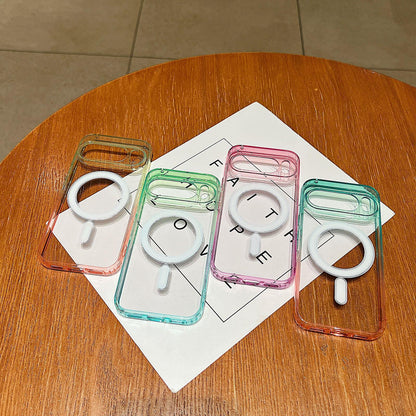 For Google Pixel 11 Contrast Color Gradient Transparent MagSafe Phone Case - Fluorescent Green + Light Pink - EDA008837003A