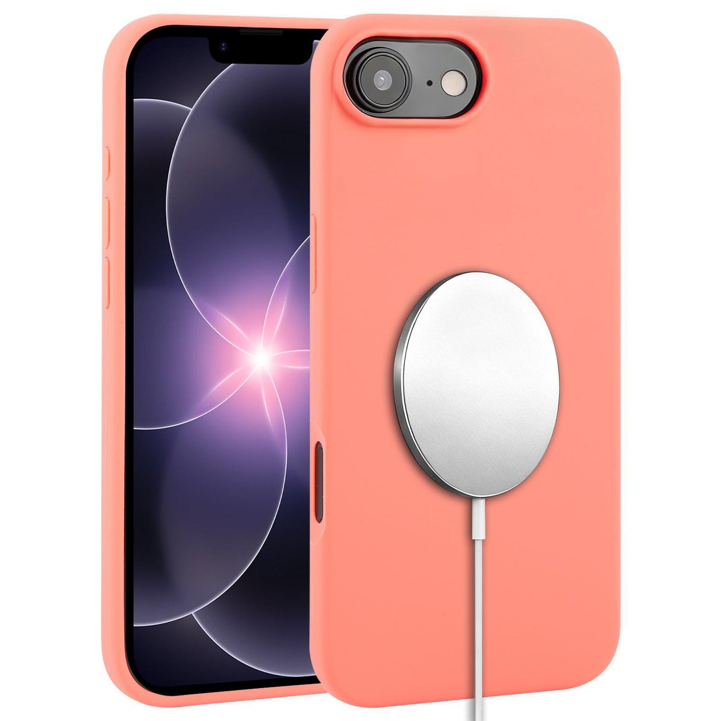 For iPhone 17e / 16e Liquid Silicone Full Coverage MagSafe Phone Case(Pink Orange)