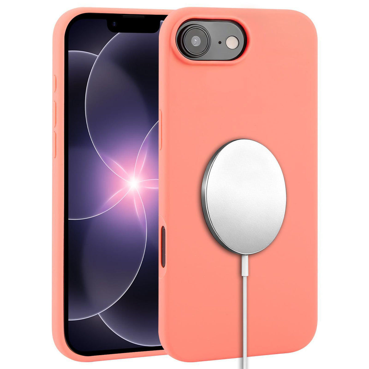 For iPhone 17e / 16e Liquid Silicone Full Coverage MagSafe Phone Case - Pink Orange - EDA008854405D