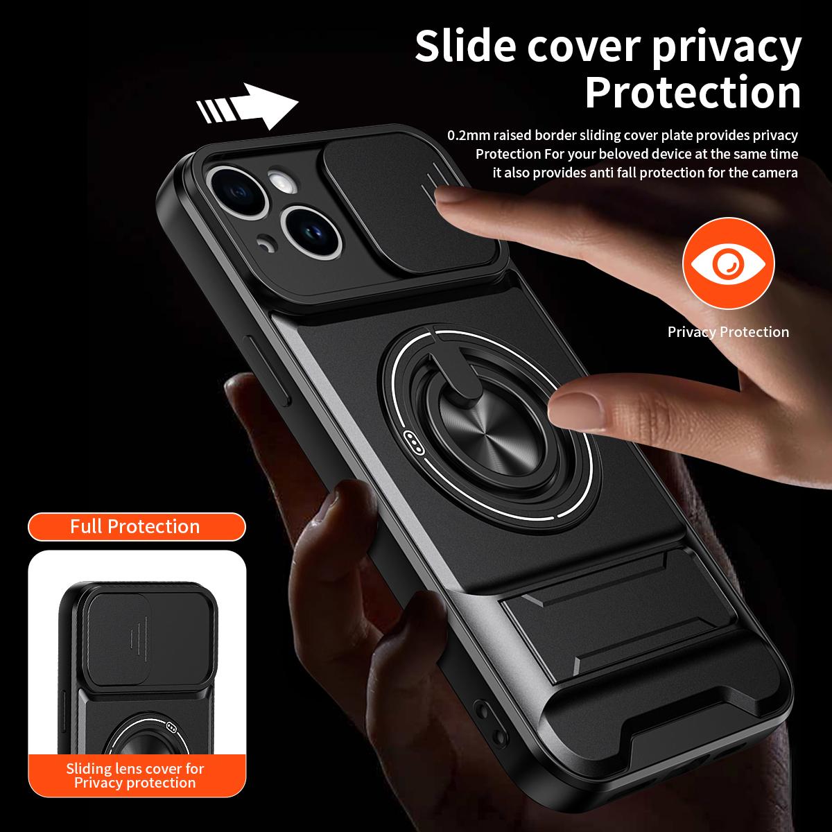 For iPhone 14 Plus Lens Sliding Window Multifunctional Magnetic Shockproof Phone Case - Black - EDA008865916B