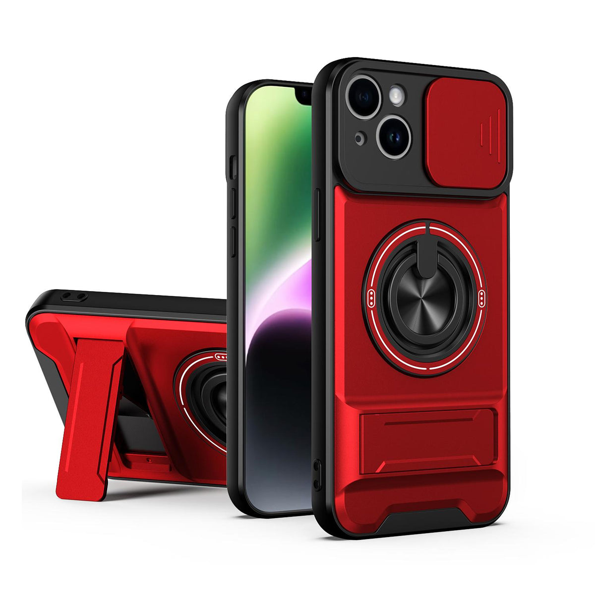 For iPhone 14 Plus Lens Sliding Window Multifunctional Magnetic Shockproof Phone Case - Red - EDA008865916C