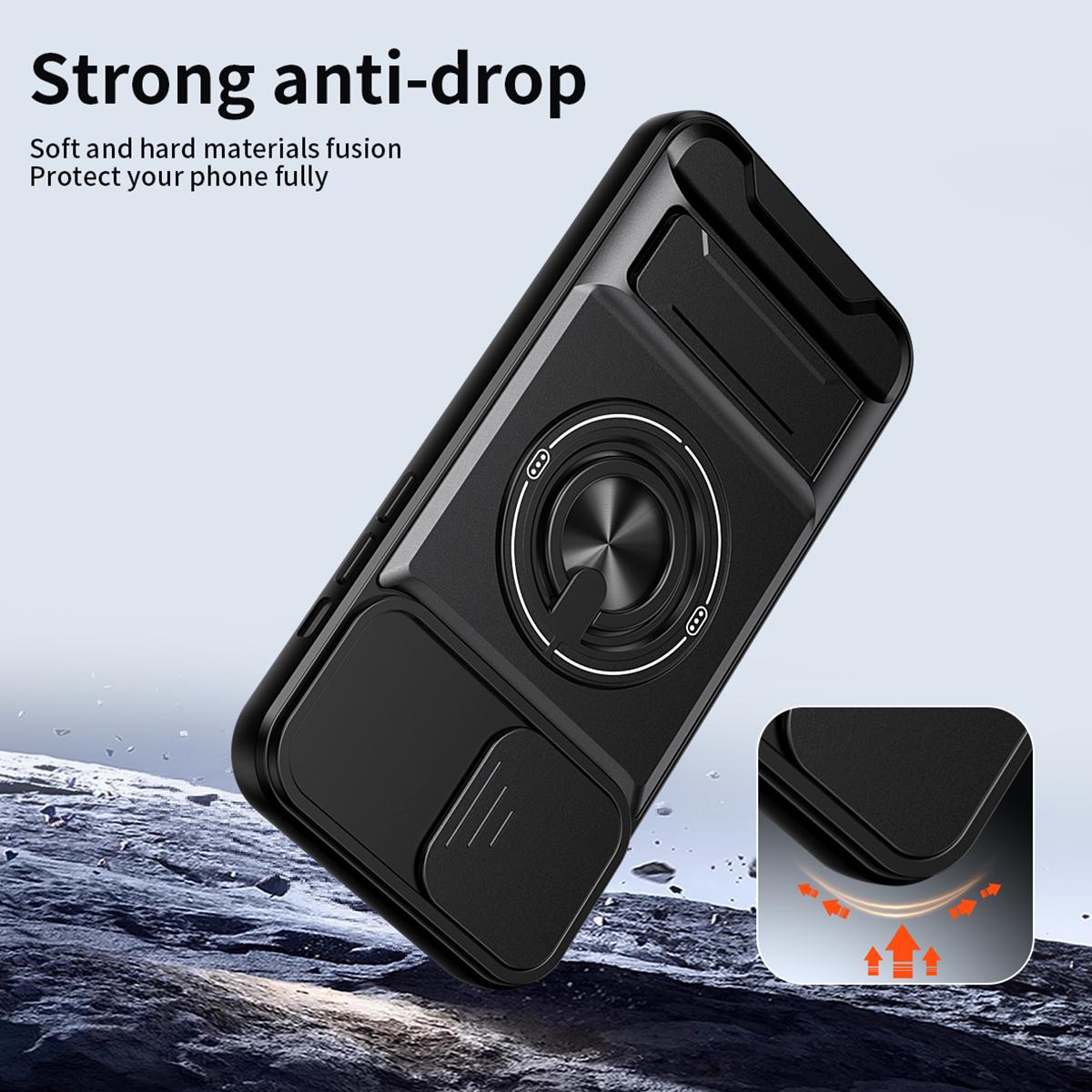 For iPhone 14 Plus Lens Sliding Window Multifunctional Magnetic Shockproof Phone Case - Titanium Gray - EDA008865916D