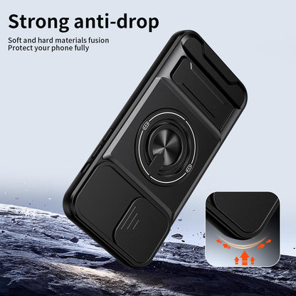 For iPhone 14 Plus Lens Sliding Window Multifunctional Magnetic Shockproof Phone Case - Titanium Gray - EDA008865916D