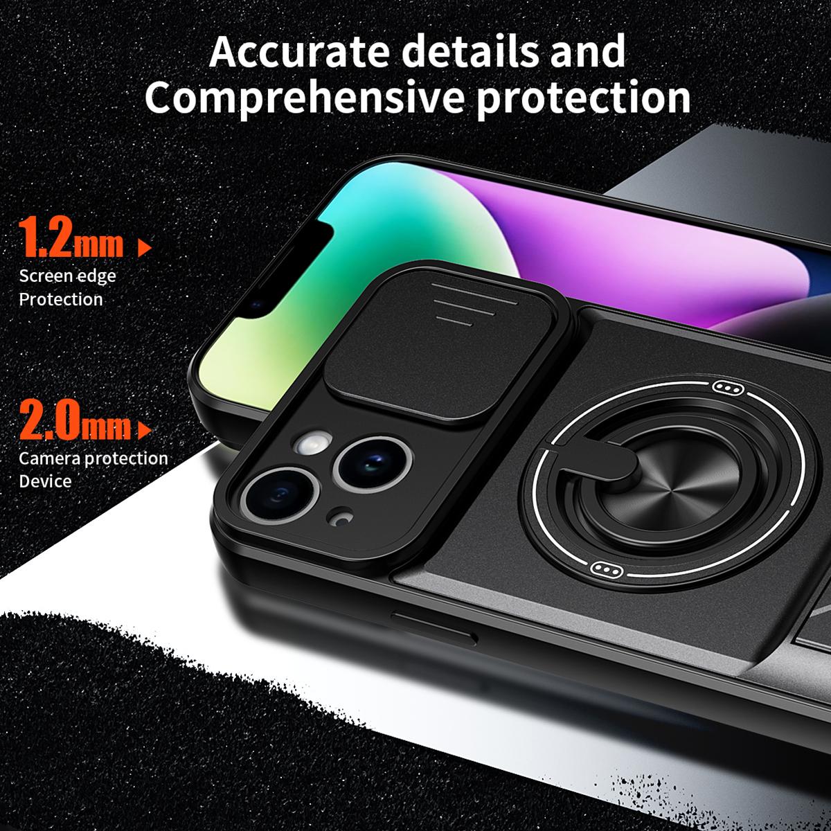 For iPhone 14 Plus Lens Sliding Window Multifunctional Magnetic Shockproof Phone Case - Titanium Gray - EDA008865916D