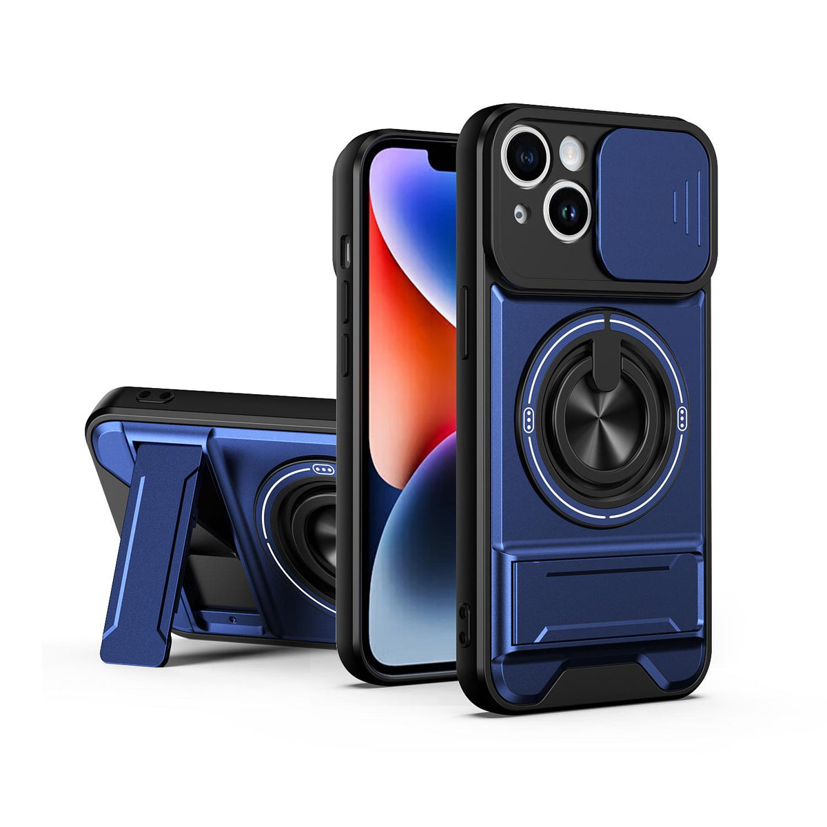 For iPhone 14 Lens Sliding Window Multifunctional Magnetic Shockproof Phone Case - Royal Blue - EDA008865917A
