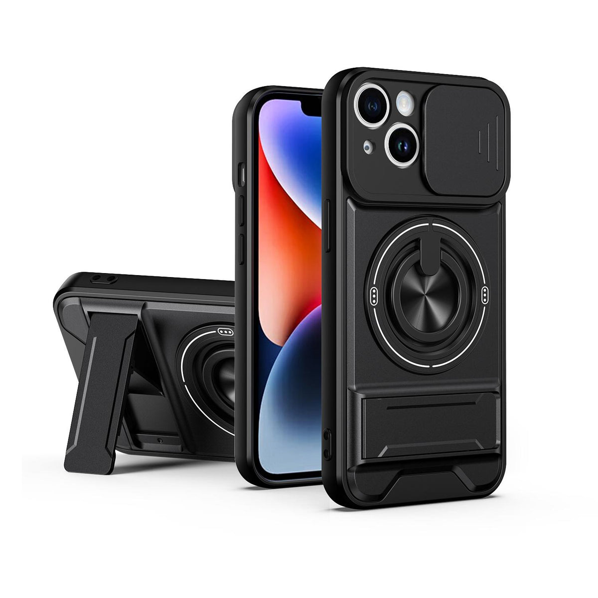 For iPhone 14 Lens Sliding Window Multifunctional Magnetic Shockproof Phone Case - Black - EDA008865917B