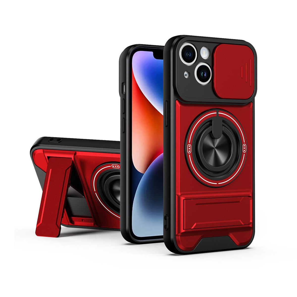 For iPhone 14 Lens Sliding Window Multifunctional Magnetic Shockproof Phone Case - Red - EDA008865917C