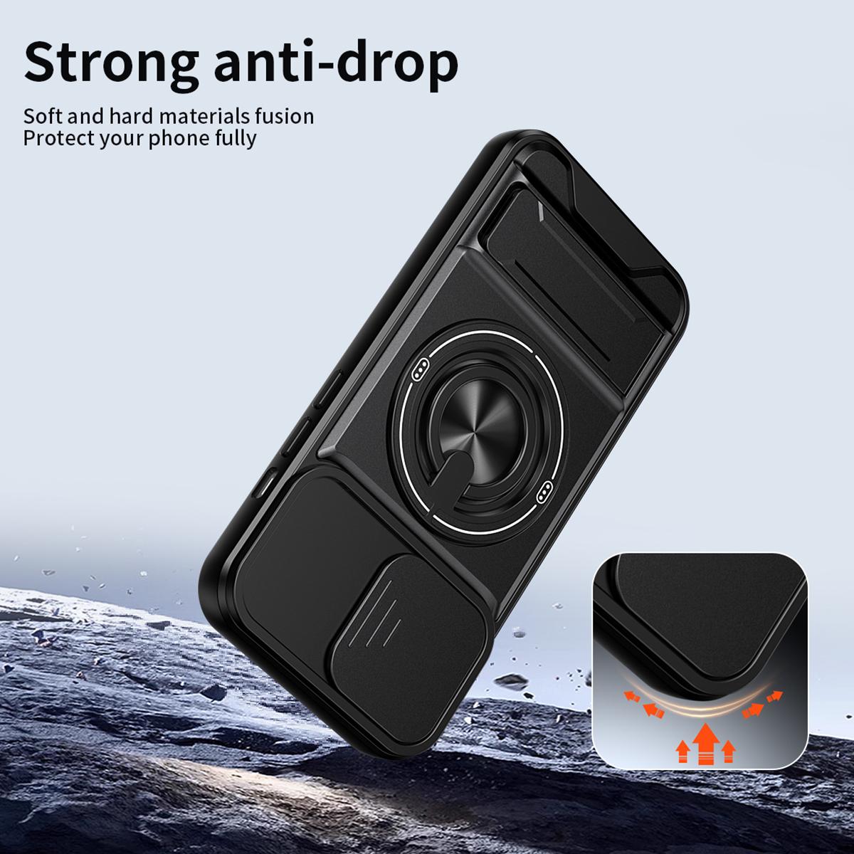 For iPhone 14 Lens Sliding Window Multifunctional Magnetic Shockproof Phone Case - Red - EDA008865917C
