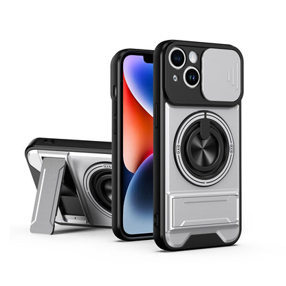 For iPhone 14 Lens Sliding Window Multifunctional Magnetic Shockproof Phone Case - Titanium Gray - EDA008865917D