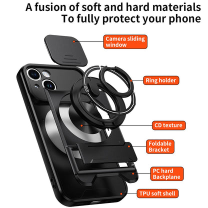 For iPhone 14 Lens Sliding Window Multifunctional Magnetic Shockproof Phone Case - Titanium Gray - EDA008865917D