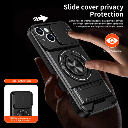 For iPhone 14 Lens Sliding Window Multifunctional Magnetic Shockproof Phone Case - Titanium Gray - EDA008865917D
