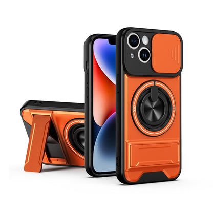 For iPhone 14 Lens Sliding Window Multifunctional Magnetic Shockproof Phone Case - Orange - EDA008865917E