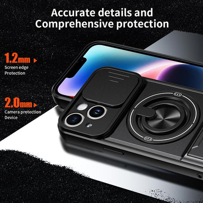 For iPhone 14 Lens Sliding Window Multifunctional Magnetic Shockproof Phone Case - Orange - EDA008865917E